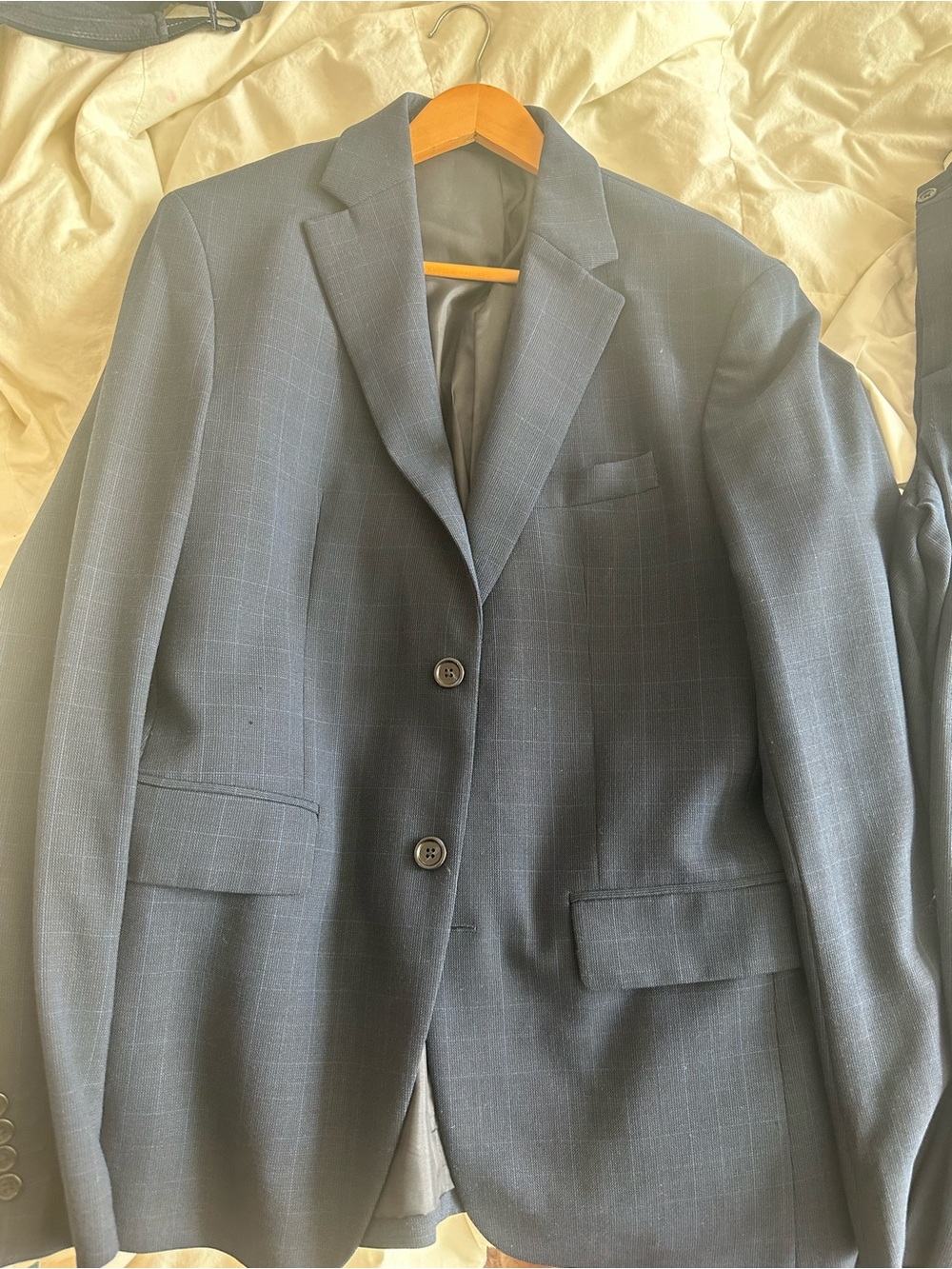 Zara Men's Navy Windowpane Suit 38R Jacket and 32 Pants